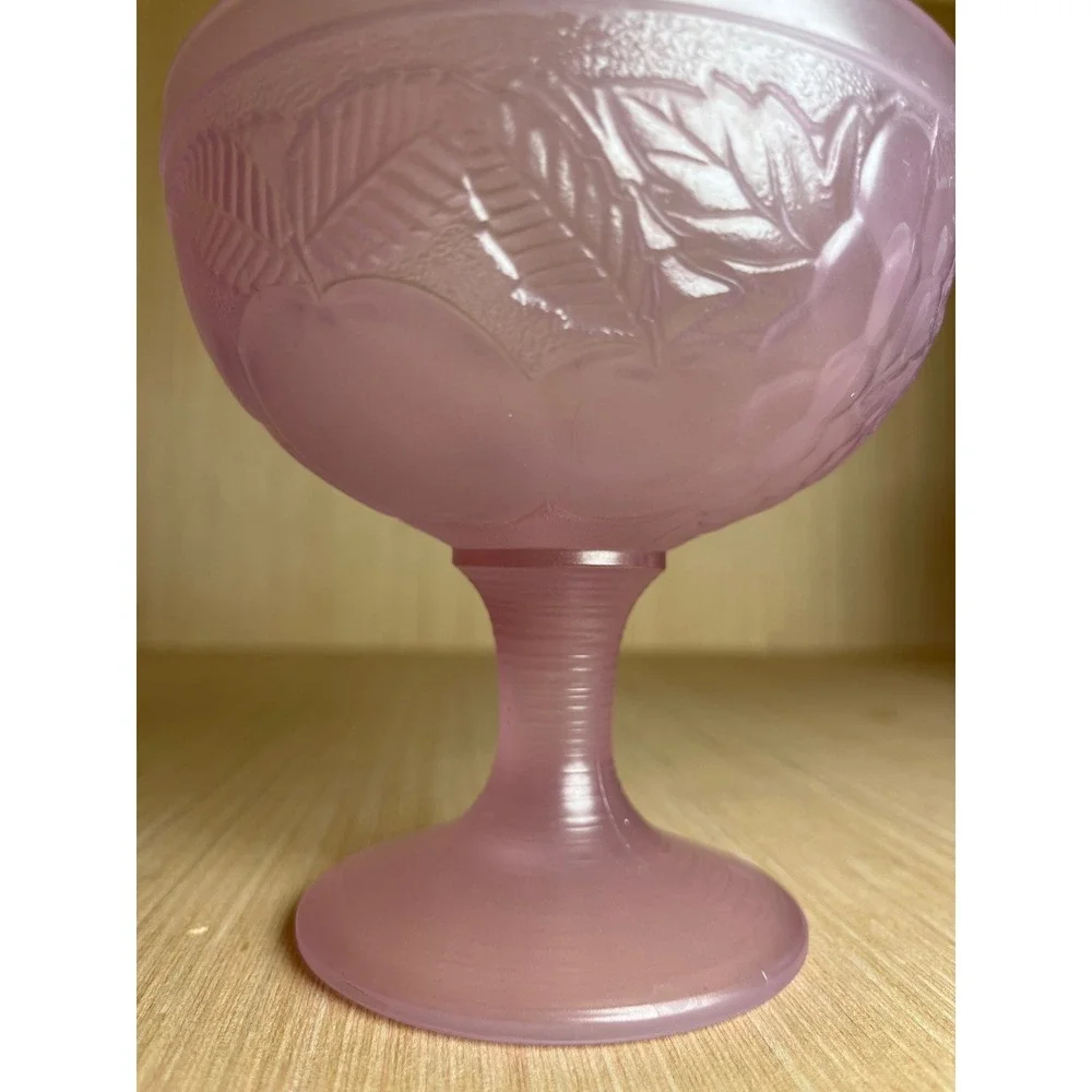 Vintage Luminarc France Frosted Pink Glass Fruit Embossed Dessert Sherbet Bowl
